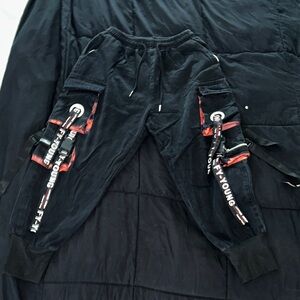 Forever Young Dark Cargo Pants with Red Accents